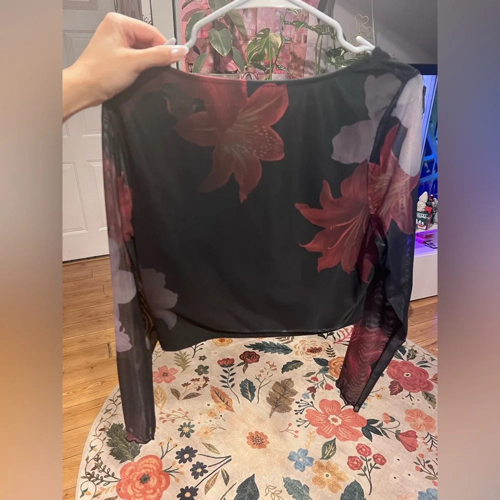 Y2K Mesh 2-Piece Matching Set Black and Floral 2XL